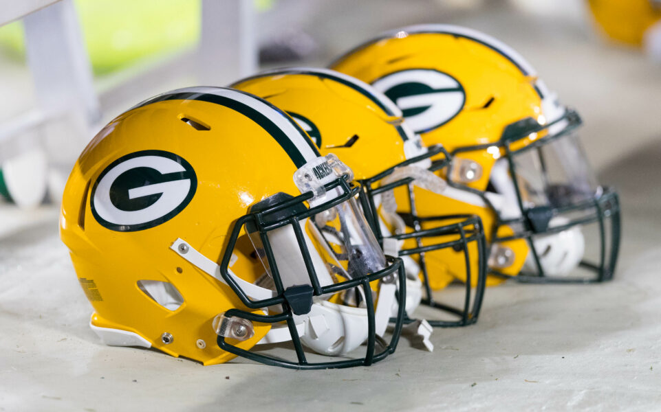 Aug 10, 2017; Green Bay, WI, USA; Green Bay Packers helmets during the game against the Philadelphia Eagles at Lambeau Field. Mandatory Credit: Jeff Hanisch-USA TODAY Sports