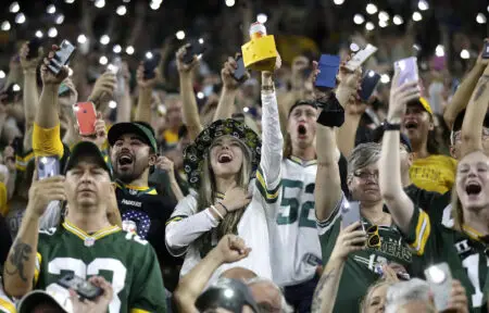 Sep 20, 2021; Green Bay, WIsconsin, USA; Green Bay Packers fans react during a game against the Detroit Lions at Lambeau Field. Mandatory Credit: Wm. Glasheen/Appleton Post-Crescent via USA TODAY NETWORK