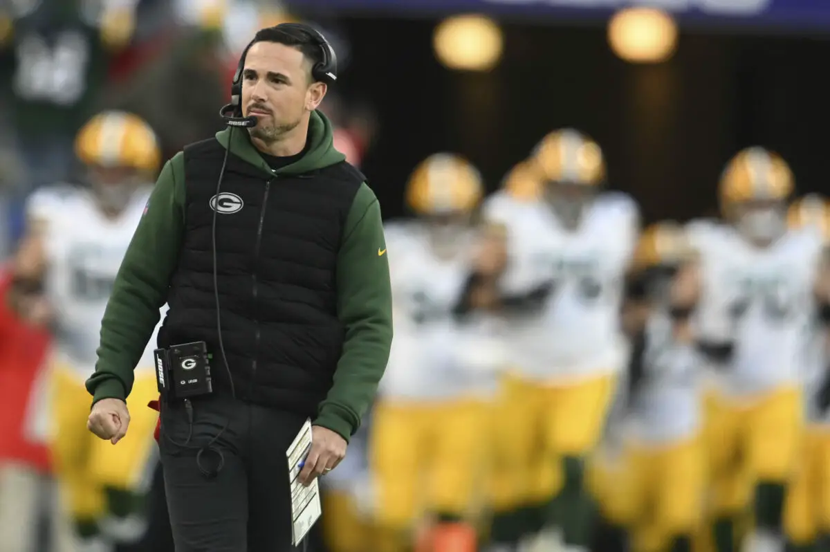 Dec 19, 2021; Baltimore, Maryland, USA; Green Bay Packers head coach Matt LaFleur before the game against the Baltimore Ravens at M&T Bank Stadium. Mandatory Credit: Tommy Gilligan-USA TODAY Sports