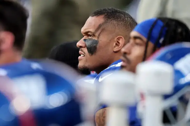 Nov 13, 2022; East Rutherford, New Jersey, USA; New York Giants wide receiver Kenny Golladay (19) watches from the bench during the third quarter against the Houston Texans at MetLife Stadium. Mandatory Credit: Brad Penner-USA TODAY Sports (Green Bay Packers)
