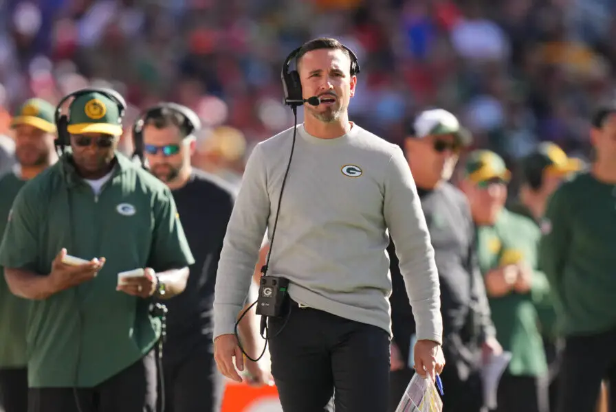 Oct 22, 2023; Denver, Colorado, USA; Green Bay Packers head coach Matt LaFleur during the second quarter against the Denver Broncos at Empower Field at Mile High. Mandatory Credit: Ron Chenoy-USA TODAY Sports