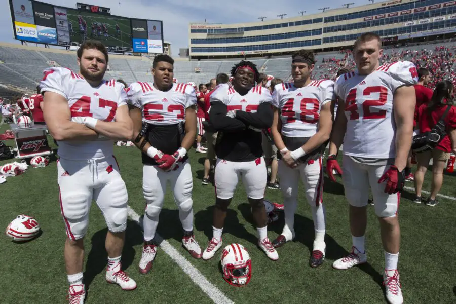 Wisconsin Badgers football linebackers including eventual Green Bay Packers linebacker Vince Biegel