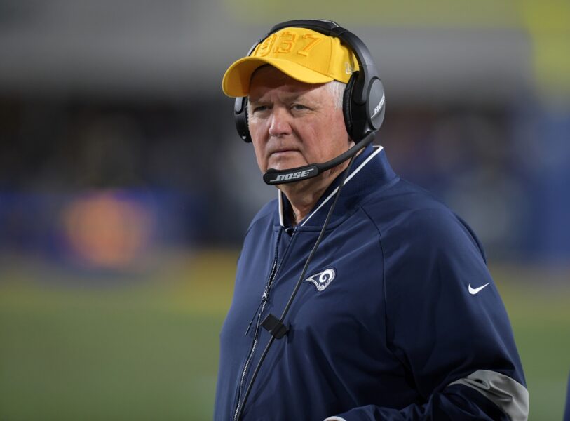 Nov 25, 2019; Los Angeles, CA, USA; Los Angeles Rams defensive coordinator Wade Phillips watches from the sidelines in the fourth quarter at Los Angeles Memorial Coliseum. The Ravens defeated the Rams 45-6. Mandatory Credit: Kirby Lee-USA TODAY Sports (Green Bay Packers)