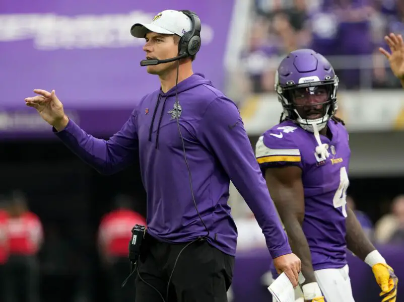 Minnesota Vikings head coach Kevin O'Connell is shown during the second quarter of their game Sunday, September 11, 2022 at U.S. Bank Stadium in Minneapolis, Minn. The Minnesota Vikings beat the Green Bay Packers 23-7. © MARK HOFFMAN/MILWAUKEE JOURNAL SENTINEL / USA TODAY NETWORK