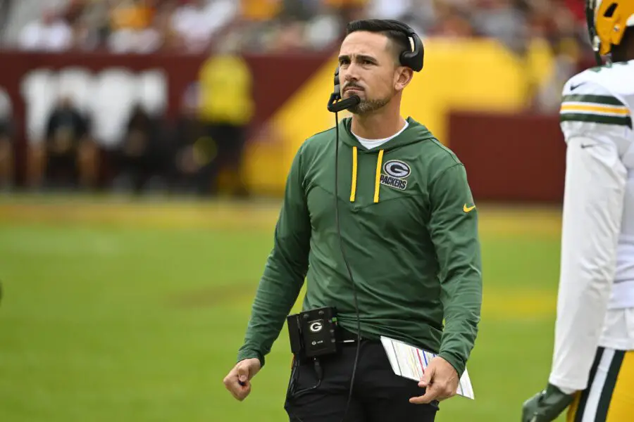 Green Bay Packers Expected To Add Record Breaking Defender Amid Jaire Alexander Suspension Oct 23, 2022; Landover, Maryland, USA; Green Bay Packers head coach Matt LaFleur looks on against the Washington Commanders during the second half at FedExField. Mandatory Credit: Brad Mills-USA TODAY Sports