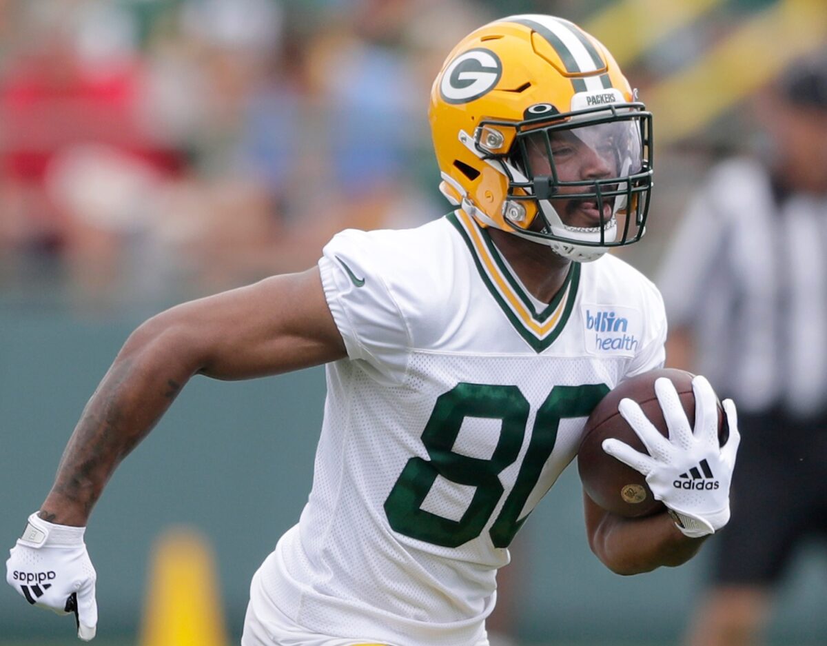Green Bay Packers wide receiver Bo Melton (80) during the first day of practice of theGreen Bay Packers 2023 training camp on Wednesday, July 26, 2023 at Ray NitschkeField in Green Bay, Wis. Wm. Glasheen USA TODAY NETWORK-Wisconsin