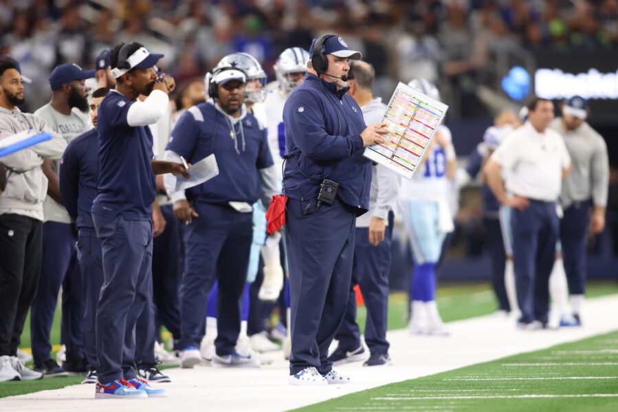 Nov 30, 2023; Arlington, Texas, USA; Dallas Cowboys head coach Mike McCarthy looks on during the second half against the Seattle Seahawks at AT&T Stadium. Mandatory Credit: Tim Heitman-USA TODAY Sports (Green Bay Packers)