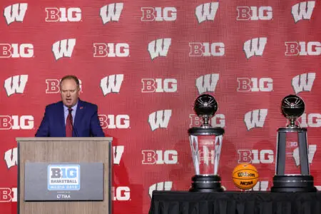 Wisconsin basketball head coach Greg Gard speaks at Big Ten Media Days. A few months later, the Big Ten conference would announce new formats to its men's and women's basketball championships after adding new teams to the conference