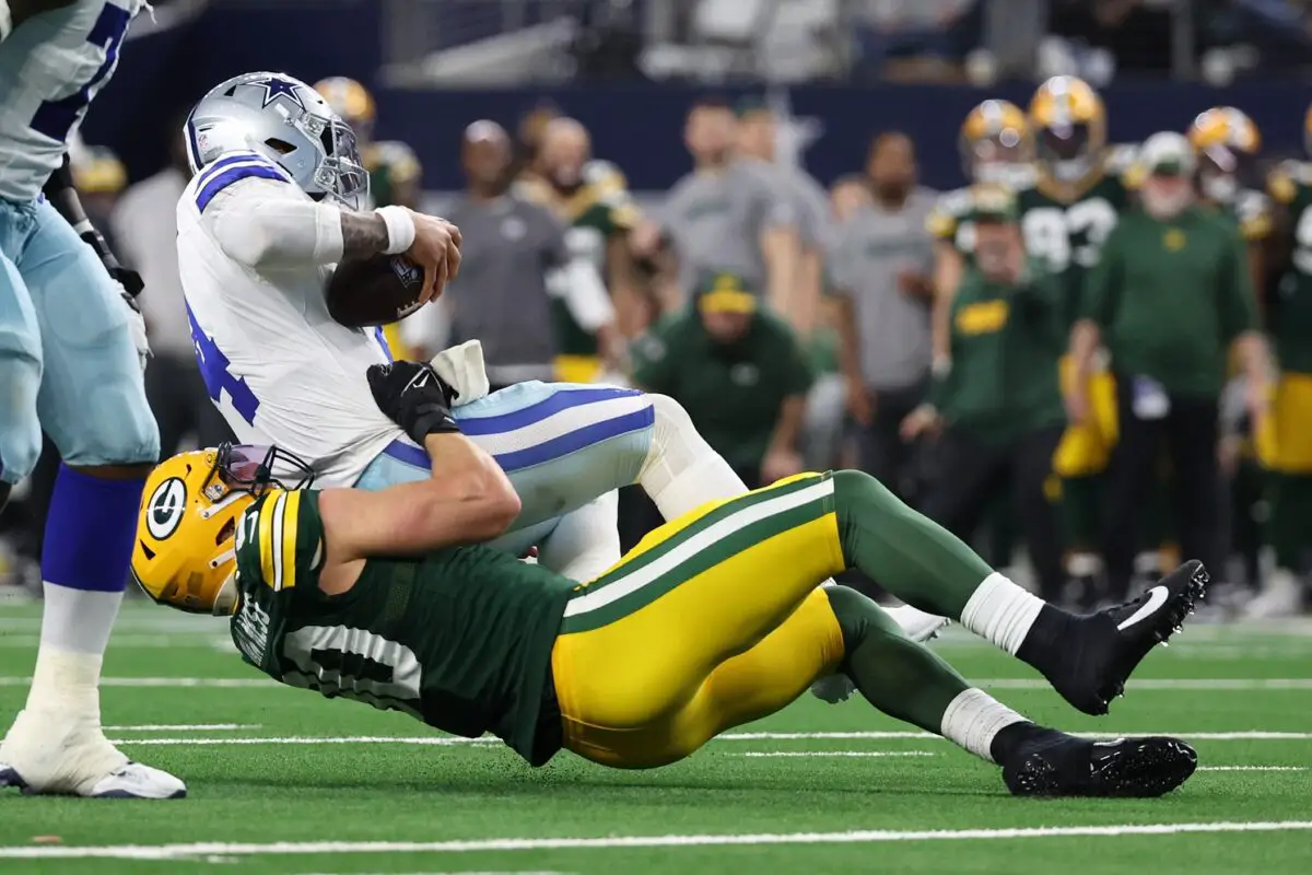 Green Bay Packers rookie Lukas Van Ness sacks Dallas Cowboys quarterback Dak Prescott