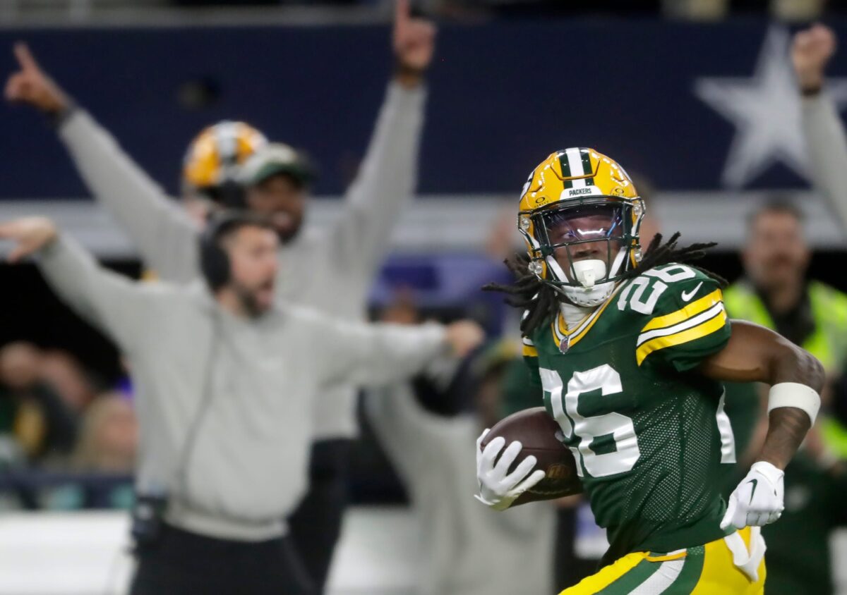 Green Bay Packers safety Darnell Savage returns a Dak Prescott interception for a touchdown