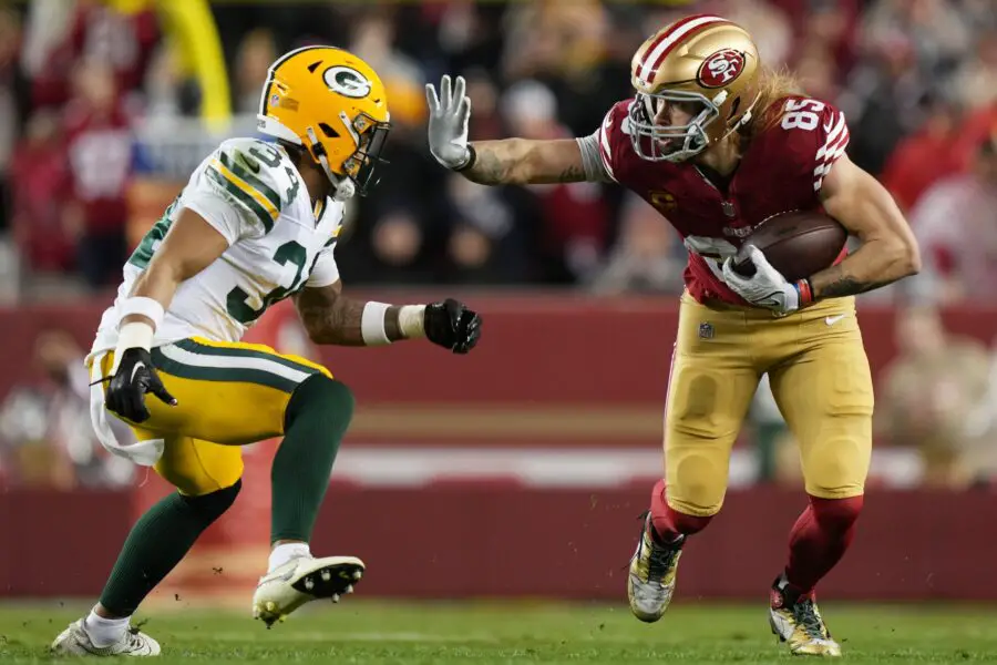 Green Bay Packers safety Jonathan Owens San Francisco 49ers tight end George Kittle