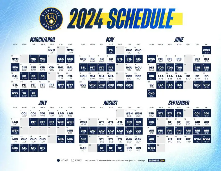 Milwaukee Brewers 2024 Schedule And Game Times