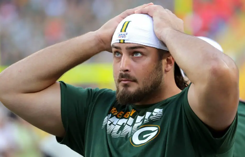 Green Bay Packers offensive tackle David Bakhtiari is shown before their pre-season game against the Houston Texans Thursday, August 8, 2019 at Lambeau Field in Green Bay, Wis. © Mark Hoffman/Milwaukee Journal Sentinel via Imagn Content Services, LLC