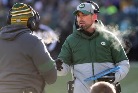 Green Bay Packers head coach Matt LaFleur is shown during the first quarter of their game Sunday, December 15, 2019 at Lambeau Field in Green Bay, Wis. The Green Bay Packers beat the Chicago Bears 21-13. © Mark Hoffman, Mark Hoffman/Milwaukee Journal S, Packers News via Imagn Content Services, LLC