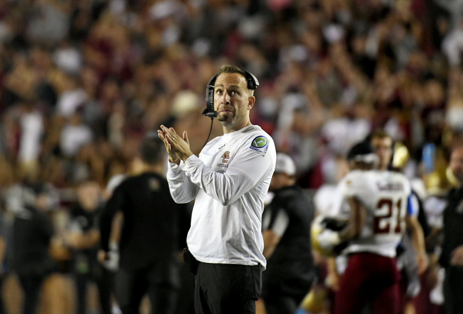 Sep 24, 2022; Tallahassee, Florida, USA; Boston College Eagles head coach Jeff Hafley looks on during the second half against the Florida State Seminoles at Doak S. Campbell Stadium. Mandatory Credit: Melina Myers-USA TODAY Sports