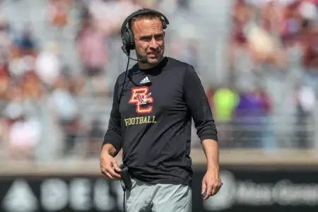 Sep 2, 2023; Chestnut Hill, Massachusetts, USA; Boston College Easgles head coach Jeff Hafley reacts during the second half against the Northern Illinois Huskies at Alumni Stadium. Mandatory Credit: Paul Rutherford-USA TODAY Sports (Green Bay Packers)