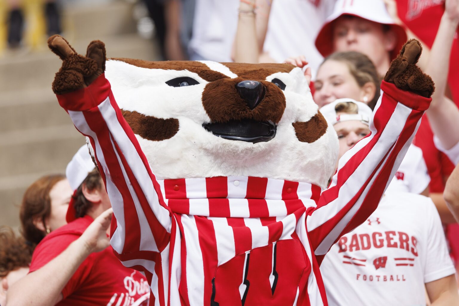 Sep 16, 2023; Madison, Wisconsin, USA; Wisconsin Badgers mascot Bucky Badger peforms during the fourth quarter against the Georgia Southern Eagles at Camp Randall Stadium. Mandatory Credit: Jeff Hanisch-USA TODAY Sports