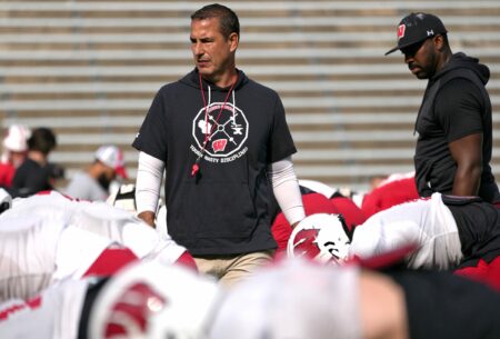 Wisconsin Badgers head coach Luke Fickell will be looking for a new wide receivers coach as Mike Brown announced he's leaving to join the staff at Notre Dame. © Mike De Sisti / The Milwaukee Journal Sentinel / USA TODAY NETWORK