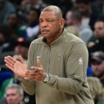 Feb 27, 2024; Milwaukee, Wisconsin, USA; Milwaukee Bucks head coach Doc Rivers calls a play in the second quarter against the Charlotte Hornets at Fiserv Forum. Mandatory Credit: Benny Sieu-USA TODAY Sports