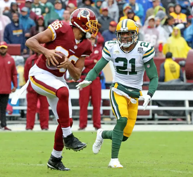 Green Bay Packers defensive back Ha Ha Clinton-Dix (21) gives up a catch over the middle to tight end Jordan Reed (86) against Washington Sunday, September 23, 2018 at FedEx Field in Landover, MD. Jim Matthews/USA TODAY NETWORK-Wisconsin. © Jim Matthews/USA TODAY NETWORK-W