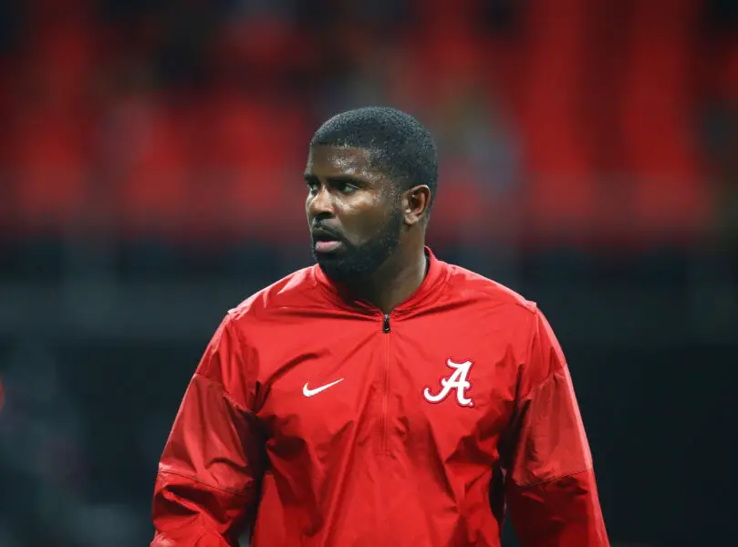 Jan 8, 2018; Atlanta, GA, USA; Alabama Crimson Tide defensive backs coach Derrick Ansley against the Georgia Bulldogs in the 2018 CFP national championship college football game at Mercedes-Benz Stadium. Mandatory Credit: Mark J. Rebilas-USA TODAY Sports (Green Bay Packers)