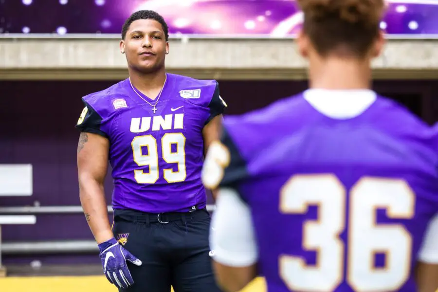 Northern Iowa defensive lineman Khristian Boyd (99) poses for a photo during the Panthers football media day, Wednesday, Aug. 7, 2019, at the UNI-Dome in Cedar Falls, Iowa. © Joseph Cress/Iowa City Press-Citizen via Imagn Content Services, LLC (Green Bay Packers)