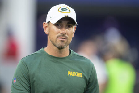 Aug 15, 2019; Baltimore, MD, USA; Green Bay Packers head coach Matt LaFleur walks onto the field before the game against the Baltimore Ravens at M&T Bank Stadium. Mandatory Credit: Tommy Gilligan-USA TODAY Sports