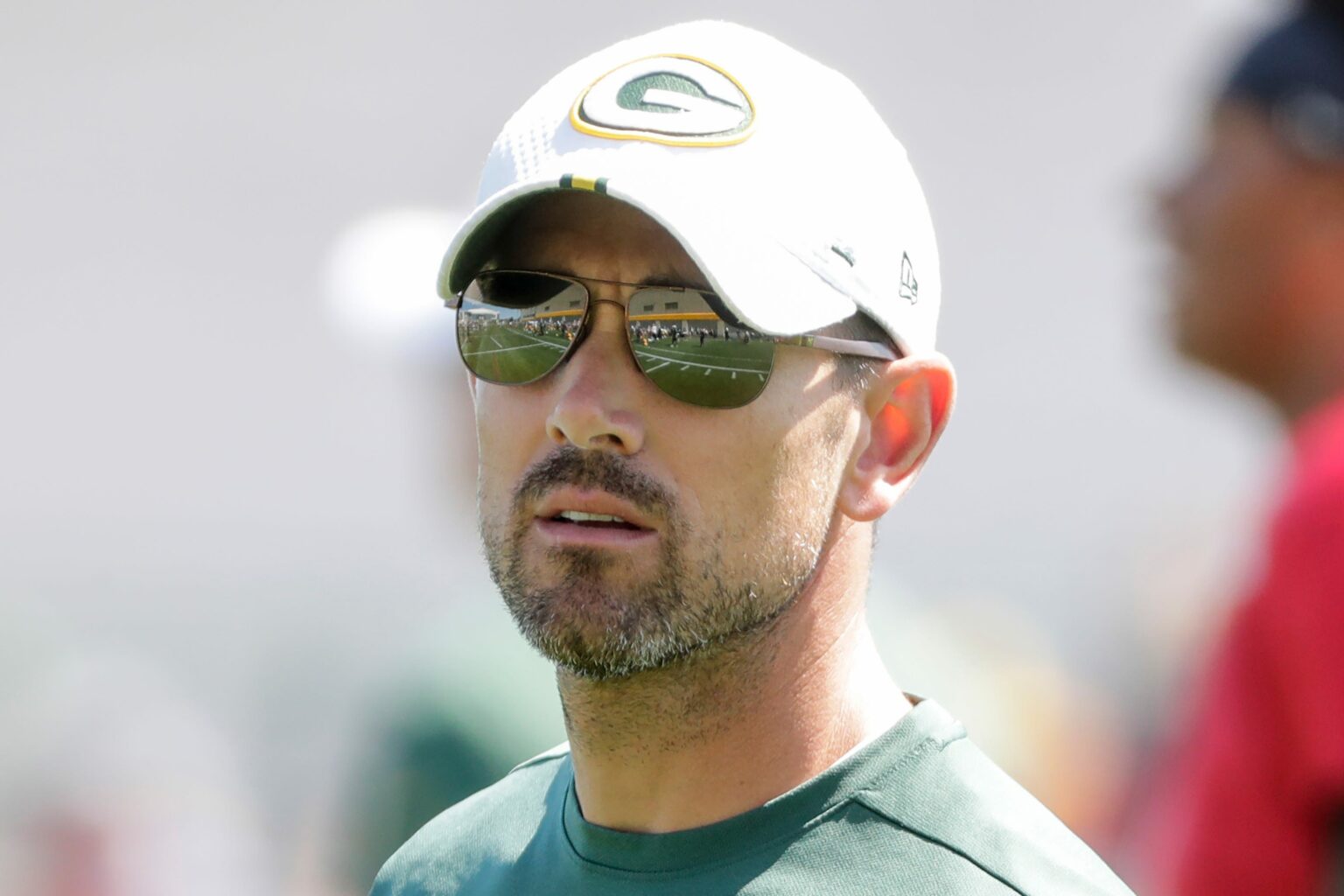 Green Bay Packers' head coach Matt LaFleur walks out for practice during training camp Monday, August 19, 2019, at Ray Nitschke Field in Ashwaubenon, Wis.