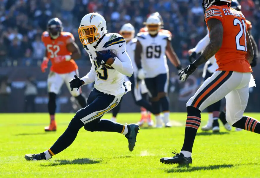 Oct 27, 2019; Chicago, IL, USA; Los Angeles Chargers wide receiver Keenan Allen (13) makes a catch against the Chicago Bears during the second half at Soldier Field. Mandatory Credit: Mike DiNovo-USA TODAY Sports (Green Bay packers)