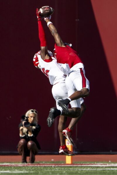Oct 21, 2023; Bloomington, Indiana, USA; Indiana Hoosiers wide receiver Cam Camper (6) has a pass swatted away from him in the end zone by Rutgers Scarlet Knights defensive back Max Melton (16) during the second half at Memorial Stadium. Mandatory Credit: Marc Lebryk-USA TODAY Sports (Green Bay Packers)