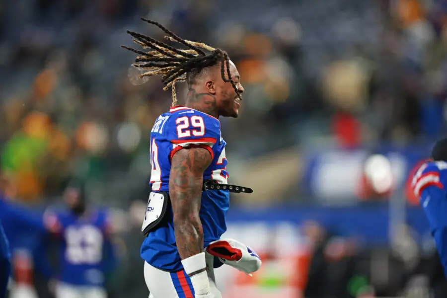 Dec 11, 2023; East Rutherford, New Jersey, USA; New York Giants safety Xavier McKinney (29) reacts before the game against Green Bay Packers at MetLife Stadium. Mandatory Credit: Vincent Carchietta-USA TODAY Sports