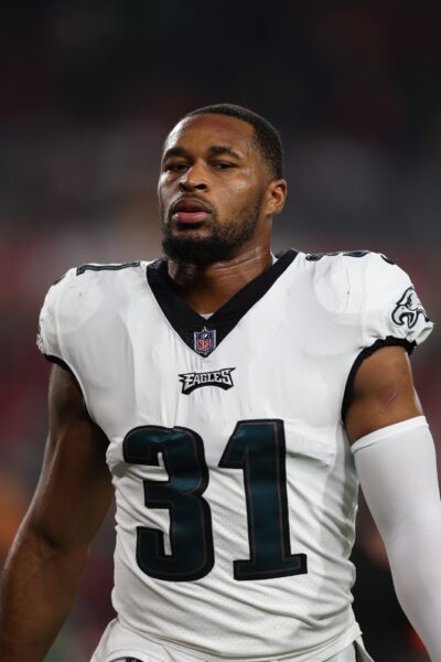 Jan 15, 2024; Tampa, Florida, USA; Philadelphia Eagles safety Kevin Byard (31) stands on the field during warm ups before a 2024 NFC wild card game against the Tampa Bay Buccaneers at Raymond James Stadium. Mandatory Credit: Nathan Ray Seebeck-USA TODAY Sports