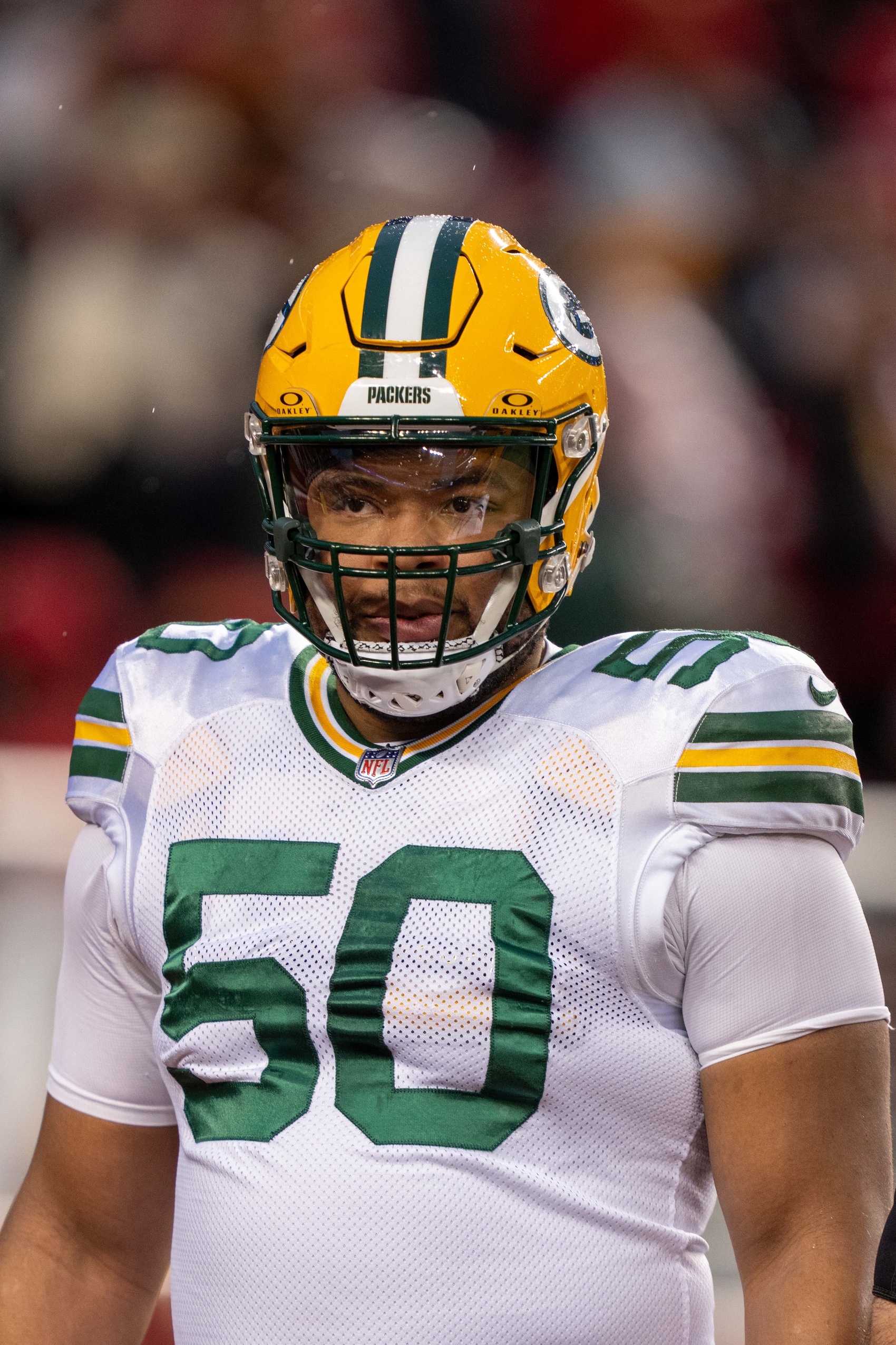 January 20, 2024; Santa Clara, CA, USA; Green Bay Packers guard Zach Tom (50) before a 2024 NFC divisional round game against the San Francisco 49ers at Levi's Stadium. Mandatory Credit: Kyle Terada-USA TODAY Sports