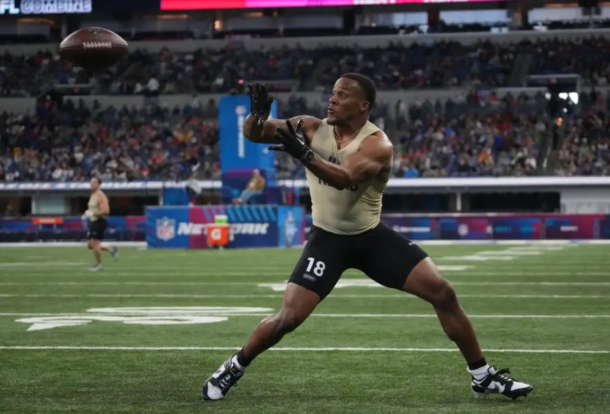 Mar 2, 2024; Indianapolis, IN, USA; Southern California running back Marshawn Lloyd (RB18) during the 2024 NFL Combine at Lucas Oil Stadium. Mandatory Credit: Kirby Lee-USA TODAY Sports (Green Bay Packers)