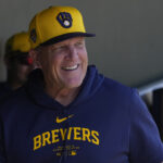 Mar 5, 2024; Scottsdale, Arizona, USA; Milwaukee Brewers manager Pat Murphy gets ready for a game against the San Francisco Giants at Scottsdale Stadium. Mandatory Credit: Rick Scuteri-USA TODAY Sports