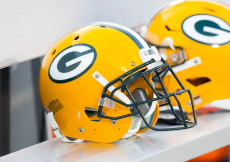 Aug 18, 2016; Green Bay, WI, USA; A Green Bay Packers helmet sits on the sidelines prior to the game against the Oakland Raiders at Lambeau Field. Green Bay won 20-12. Mandatory Credit: Jeff Hanisch-USA TODAY Sports