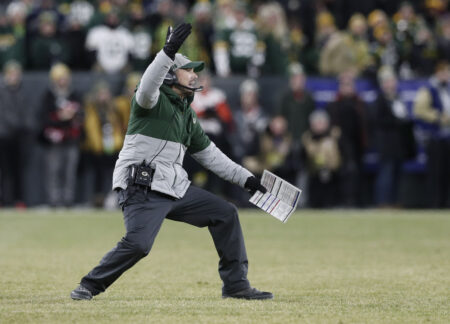 Jan 12, 2020; Green Bay, WI, USA; Green Bay Packers head coach Matt LaFleur reacts against the Seattle Seahawks in the second quarter of a NFC Divisional Round playoff football game at Lambeau Field. Mandatory Credit: Jeff Hanisch-USA TODAY Sports