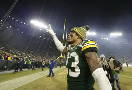 Jan 12, 2020; Green Bay, WI, USA; Green Bay Packers cornerback Jaire Alexander (23) walks off the field after defeating the Seattle Seahawks in a NFC Divisional Round playoff football game at Lambeau Field. Mandatory Credit: Jeff Hanisch-USA TODAY Sports