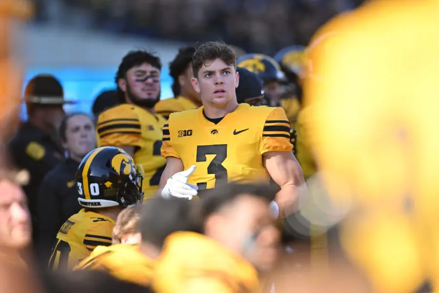 Oct 21, 2023; Iowa City, Iowa, USA; Iowa Hawkeyes defensive back Cooper DeJean (3) looks on during the game against the Minnesota Golden Gophers at Kinnick Stadium. Mandatory Credit: Jeffrey Becker-USA TODAY Sports (Green Bay Packers)