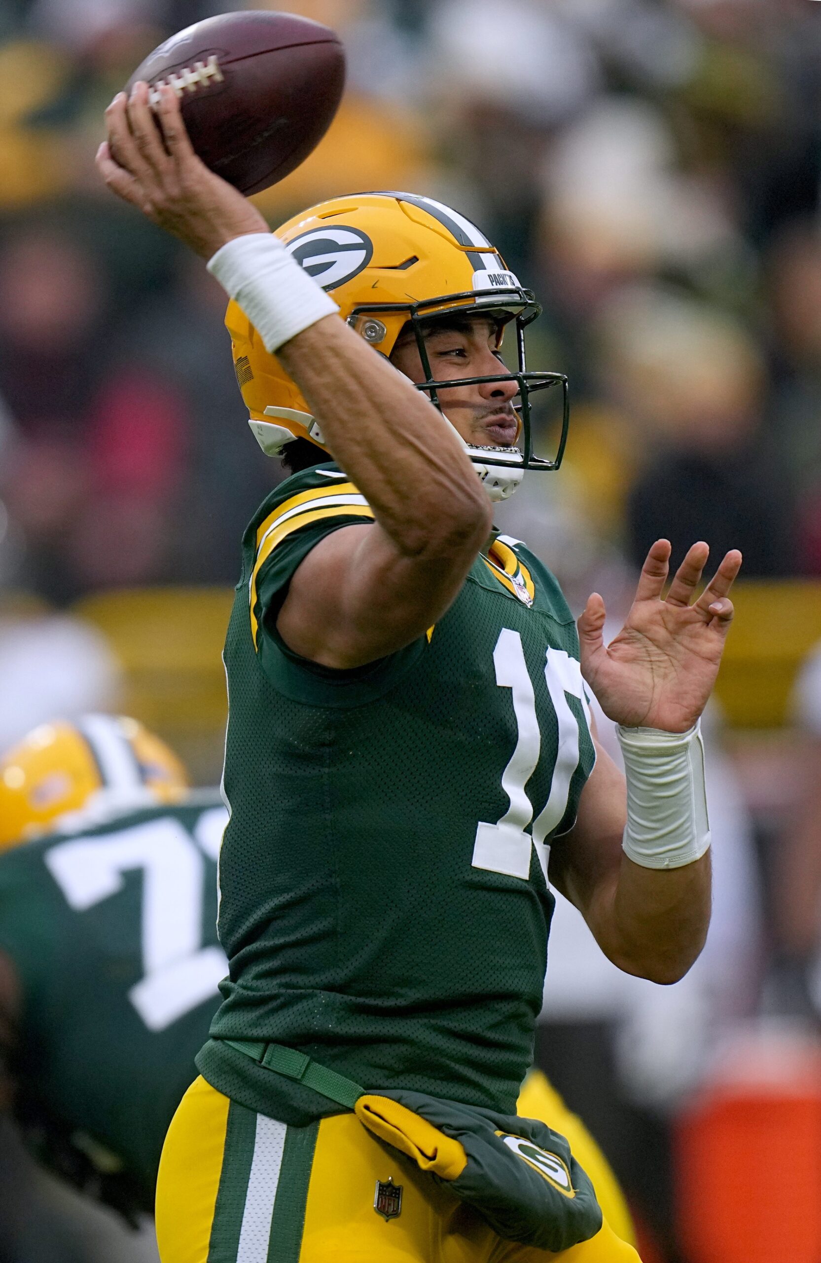 Green Bay Packers quarterback Jordan Love (10) throws a pass during the second quarter of their game Sunday, December 17, 2023 at Lambeau Field in Green Bay, Wisconsin. The Tampa Bay Buccaneers beat the Green. Bay Packers 34-20.