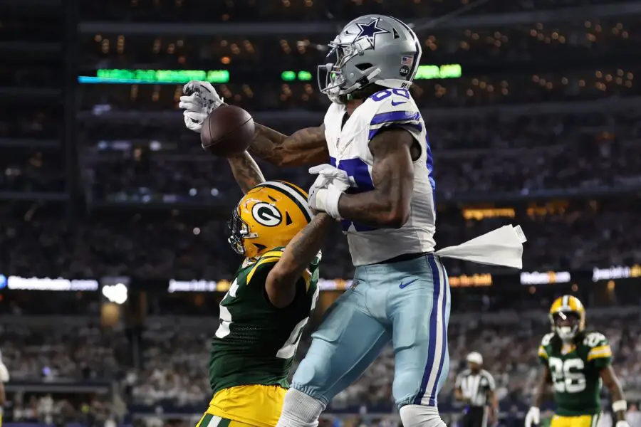 Jan 14, 2024; Arlington, Texas, USA; Green Bay Packers cornerback Keisean Nixon (25) breaks up a pass for Dallas Cowboys wide receiver CeeDee Lamb (88) during the second half of the 2024 NFC wild card game at AT&T Stadium. Mandatory Credit: Tim Heitman-USA TODAY Sports