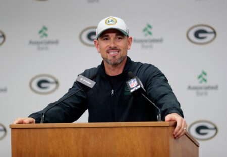 Green Bay Packers head coach Matt LaFleur talks about defensive coordinator Jeff Hafley during a press conference Thursday, February 22, 2024, at Lambeau Field in Green Bay, Wis. © Dan Powers/USA TODAY NETWORK-Wisconsin / USA TODAY NETWORK