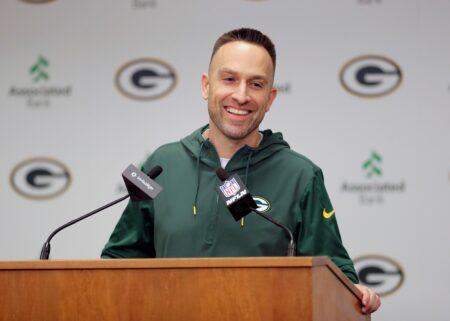 Green Bay Packers defensive coordinator Jeff Hafley speaks during a press conference Thursday, February 22, 2024, at Lambeau Field in Green Bay, Wis. © Dan Powers/USA TODAY NETWORK-Wisconsin / USA TODAY NETWORK