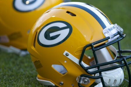 Jul 30, 2011; Green Bay, WI, USA; Green Bay Packers helmets during training camp at Ray Nitschke Field. Mandatory Credit: Jeff Hanisch-USA TODAY Sports