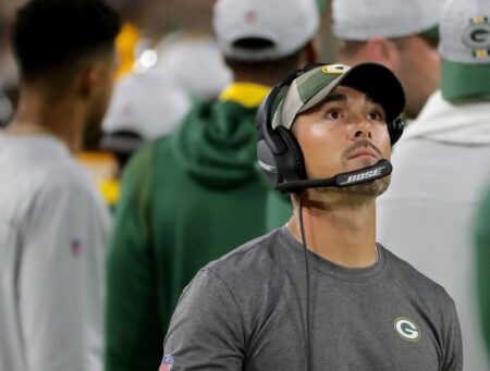 Green Bay Packers head coach Matt LaFleur is shown during their preseason game at Lambeau Field in Green Bay. The Houston Texans beat the Green Bay Packers 26-7. © Mark Hoffman / Milwaukee Journal Sentinel via Imagn Content Services, LLC