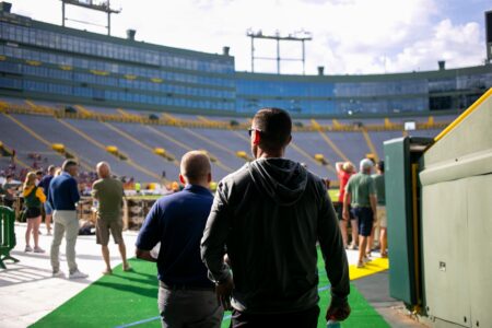 Green Bay Packers head coach Matt LaFleur walks out of the tunnel and on to Lambeau Field as FC Bayern Munich practices on Friday, July 22, 2022 in Green Bay, Wis. Samantha Madar/USA TODAY NETWORK-Wisconsin
