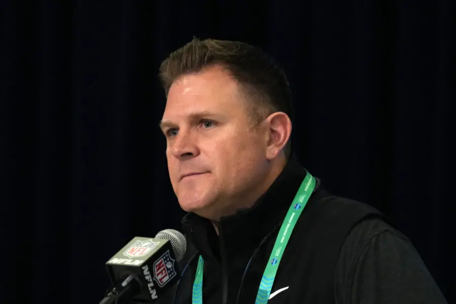 Feb 27, 2024; Indianapolis, IN, USA; Green Bay Packers general manager Brian Gutekunst during the NFL Scouting Combine at Indiana Convention Center. Mandatory Credit: Kirby Lee-USA TODAY Sports