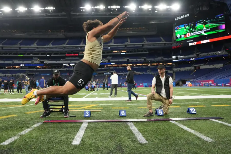 Mar 3, 2024; Indianapolis, IN, USA; Arizona offensive lineman Jordan Morgan (OL52) during the 2024 NFL Combine at Lucas Oil Stadium. Mandatory Credit: Kirby Lee-USA TODAY Sports (Green Bay Packers)