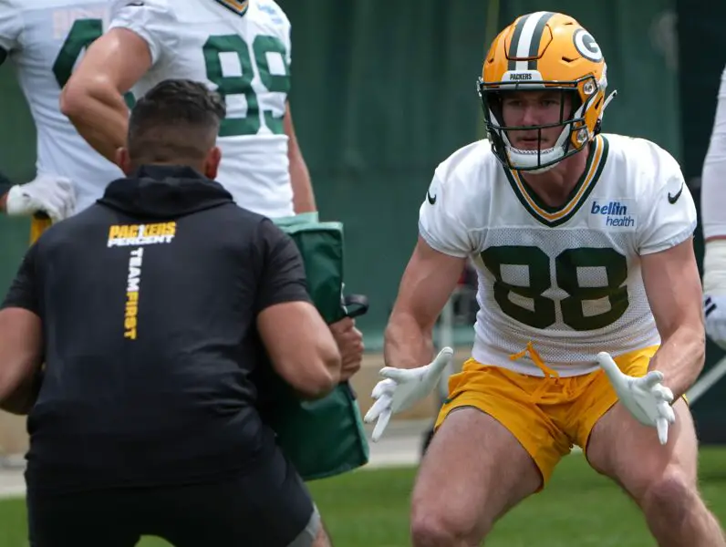 Green Bay Packers tight end Luke Musgrave (88) is shown during the team’s mini camp Tuesday, June 11, 2024 in Green Bay, Wisconsin. © Mark Hoffman/Milwaukee Journal Sentinel / USA TODAY NETWORK