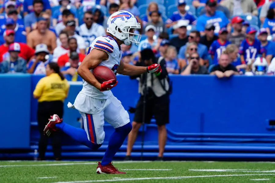 Aug 12, 2023; Orchard Park, New York, USA; Buffalo Bills wide receiver Jalen Wayne (87) against the Indianapolis Colts during the second half at Highmark Stadium. Mandatory Credit: Gregory Fisher-USA TODAY Sports